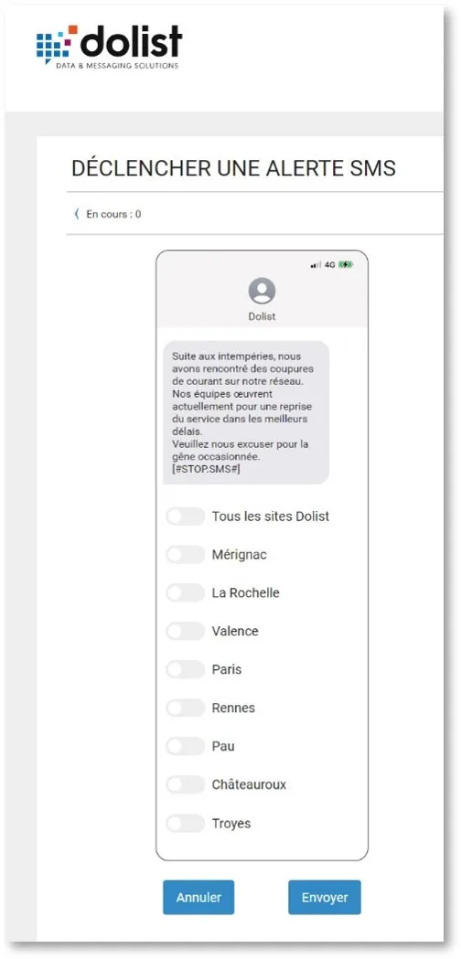 possibilité de mettre au point une liste de localisations, sites ou établissements
