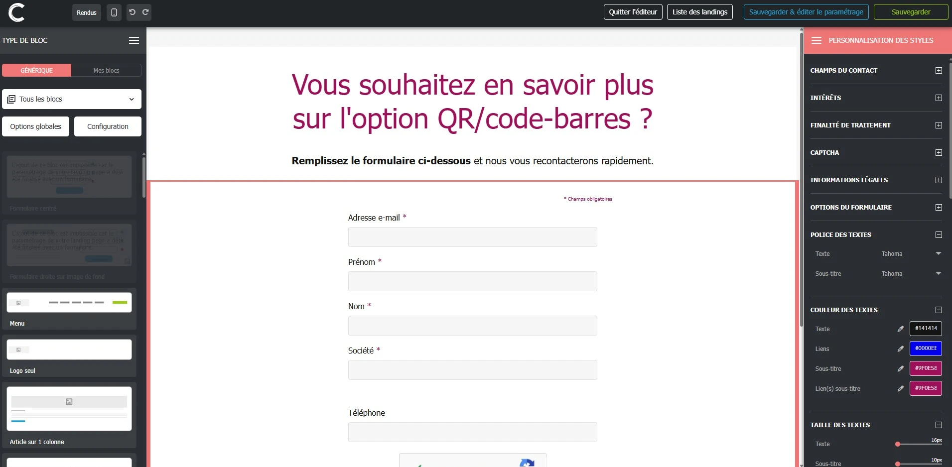 Formulaires et landing pages d’acquisition 