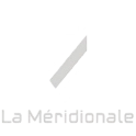 Logo La Méridionale sur fond transparent, avec symbole graphique blanc et nom de la compagnie maritime.