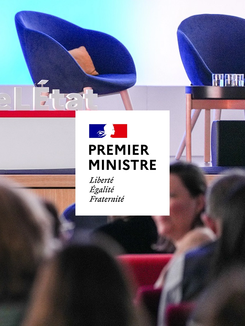 Visuel du cas client SIG avec le logo du Premier ministre, illustrant un projet de communication digitale institutionnelle.