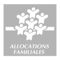 Pictogramme gris représentant une famille avec plusieurs silhouettes, associé aux allocations familiales.