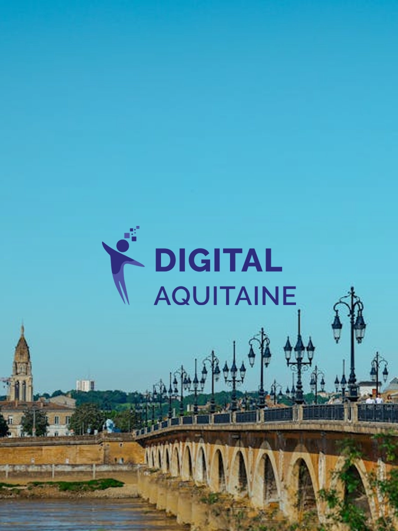 Visuel Digital Aquitaine avec vue du pont de pierre à Bordeaux, illustrant un cas client régional dans l’écosystème numérique.