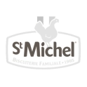 Logo St Michel sur fond transparent, avec l’emblème du coq et la mention Biscuiterie Familiale 1905.