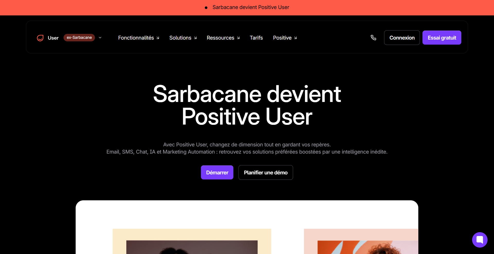 Capture d'écran de l'interface de la plateforme Positive User (ex Sarbacane)
