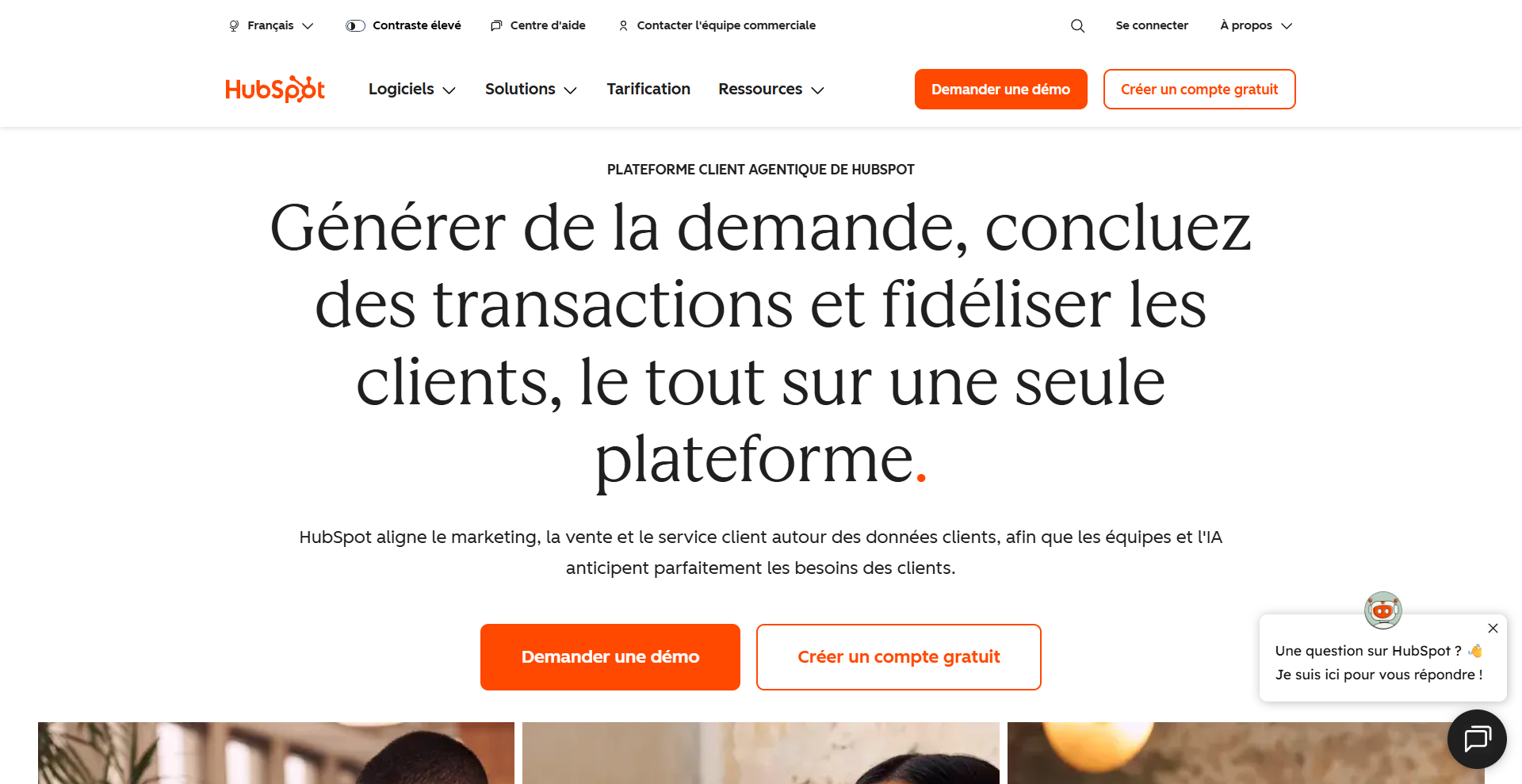 Capture d'écran de l'interface du Marketing Hub de HubSpot