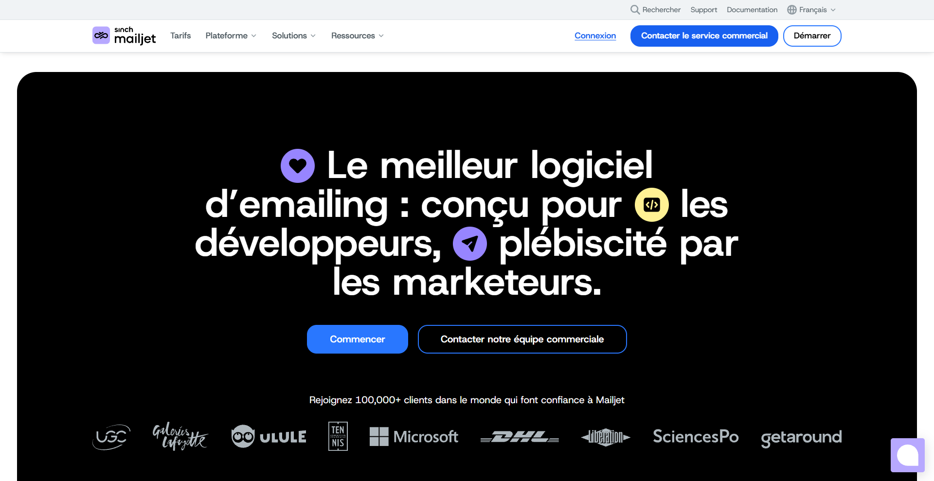 Capture d'écran de l'interface de la plateforme Mailjet
