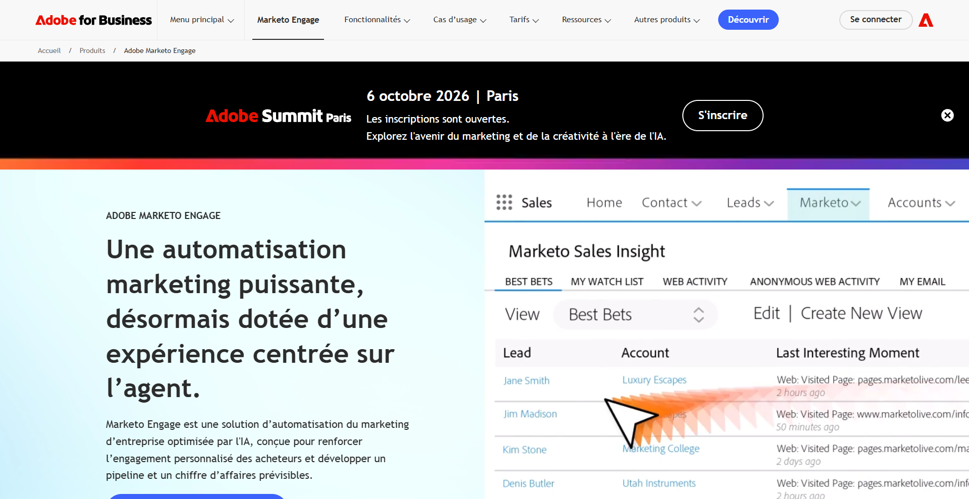 Capture d'écran de l'interface d'Adobe Marketo Engage