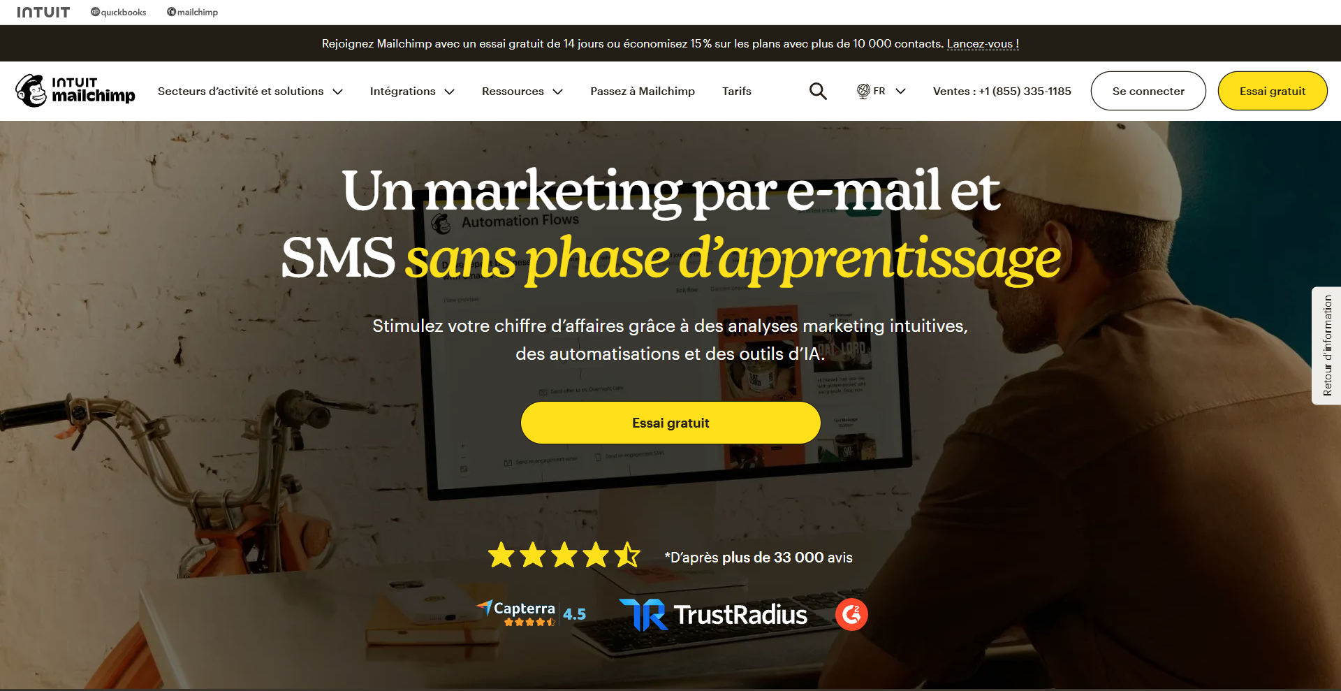Capture d'écran de l'interface de la plateforme Mailchimp