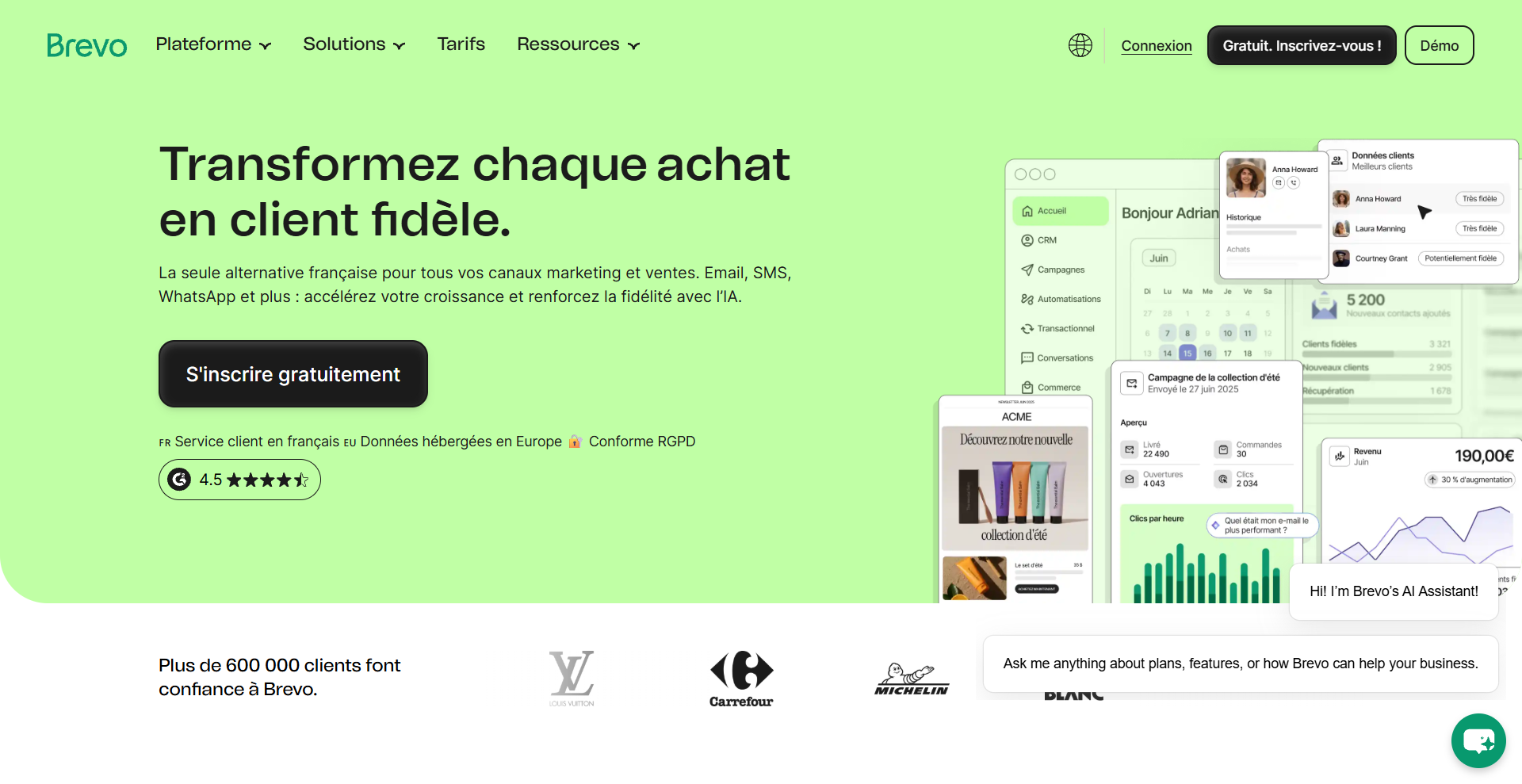 Capture d'écran de l'interface de la plateforme Brevo