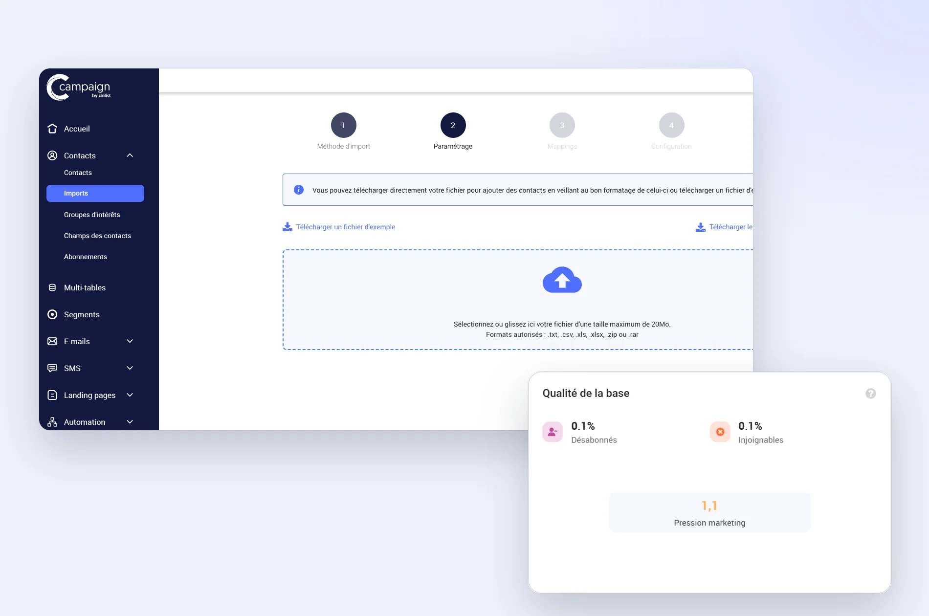 Import de contacts et indicateur de qualité de la base dans Campaign