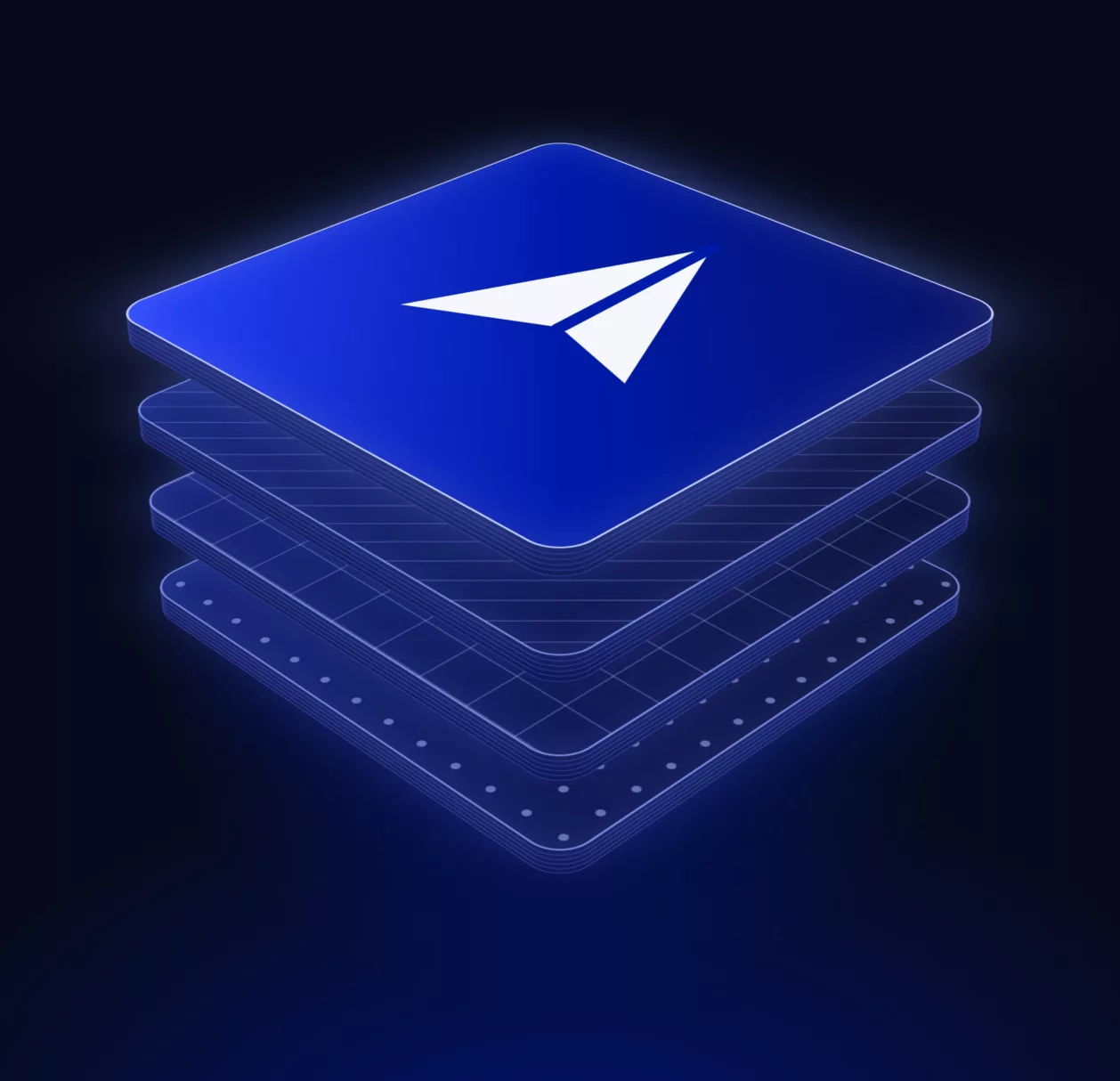 Socle de plaques bleues Dolist surmonté d'un avion en papier, illustration de la page campagne emailing