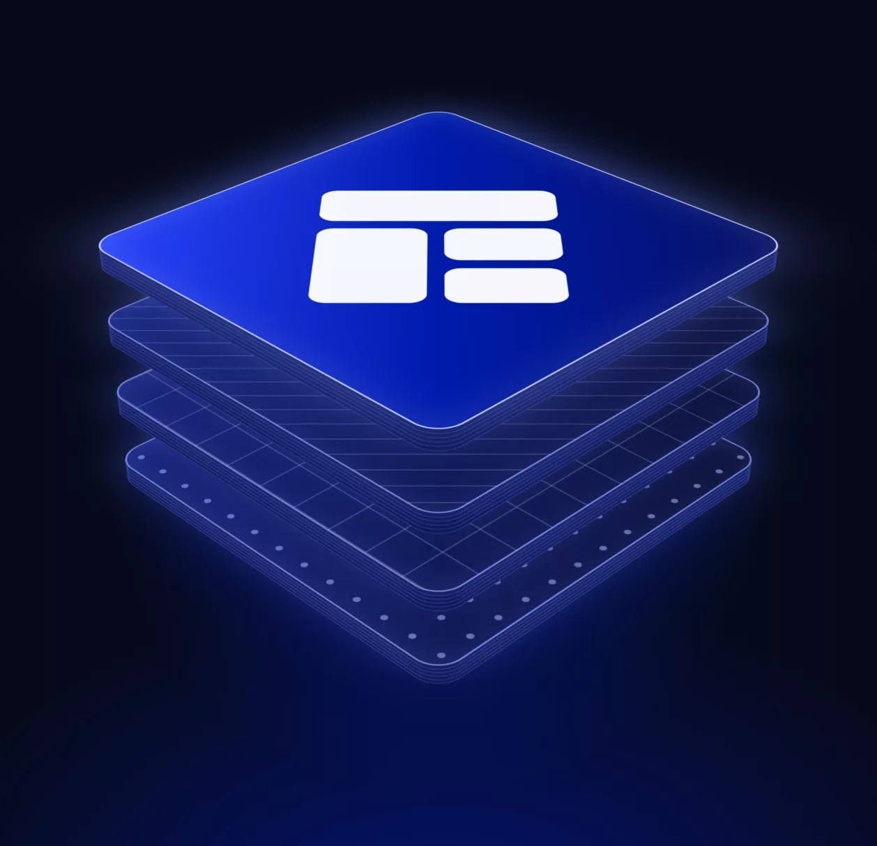 Socle de plaques bleues Dolist surmonté de blocs modulaires, illustration de la page Email Builder
