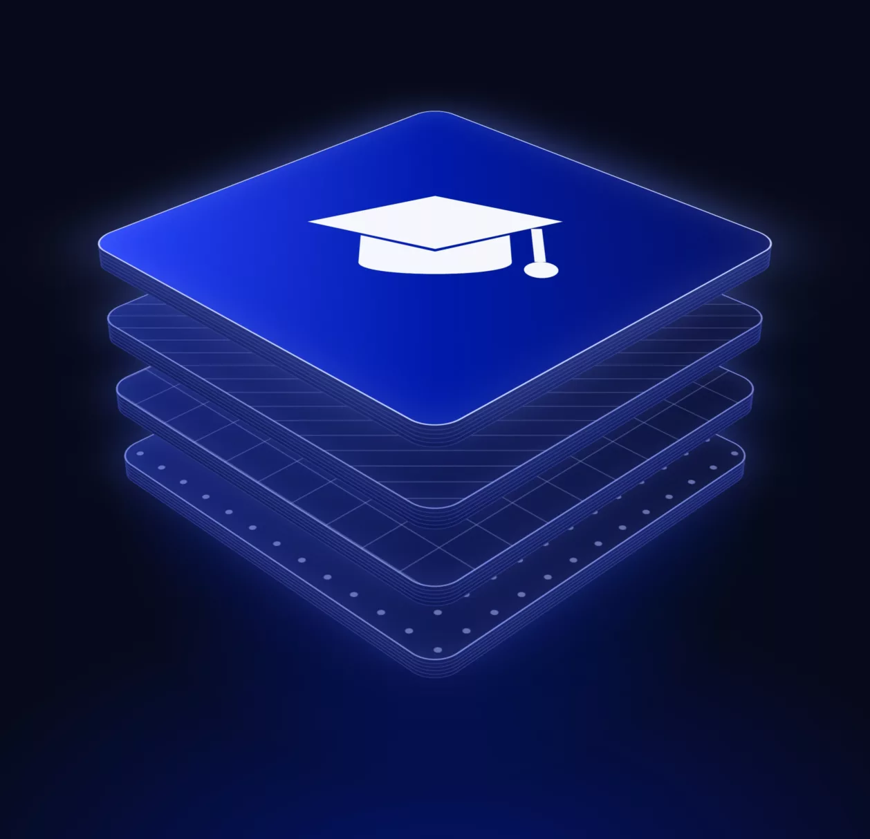 Socle de plaques bleues Dolist surmonté d'une toque de diplômé, illustration de la page formation emailing