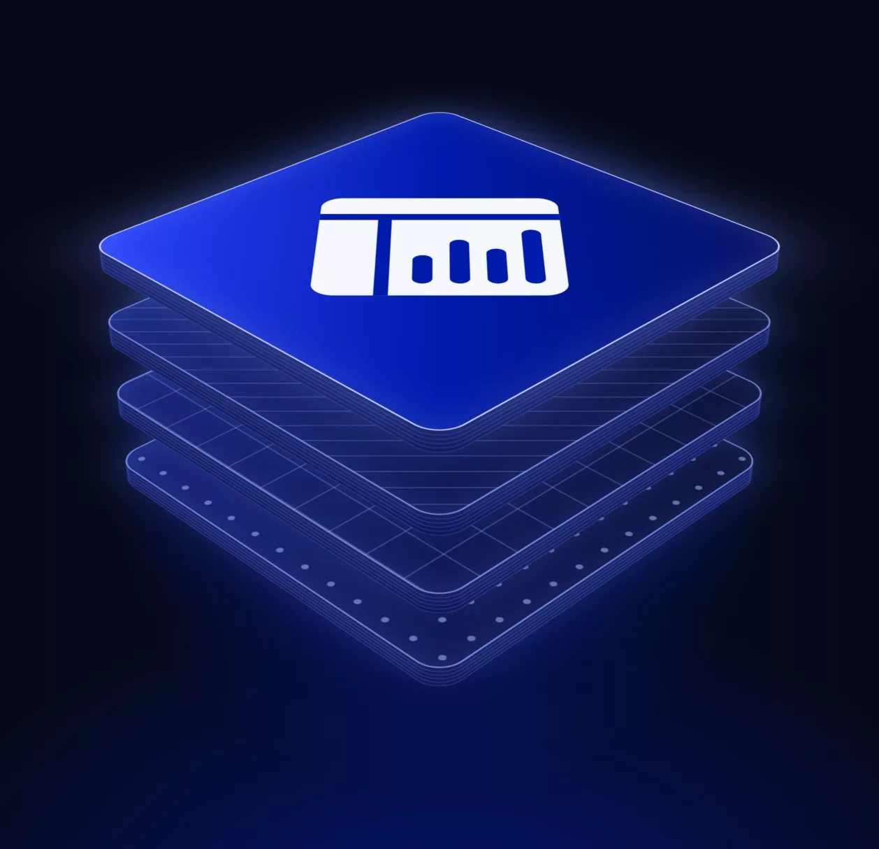 Socle de plaques bleues Dolist surmonté d'une fenêtre d'application avec graphique, illustration de la page logiciel emailing
